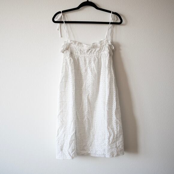 Ganni Broderie Anglaise Mini Dress White Eyelet Lace Tent Tie Strap SZ 14 - Picture 3 of 7